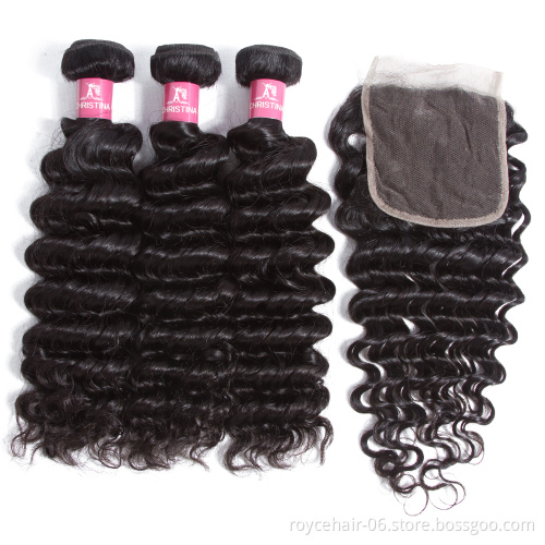 Cambodian Virgin Hair Closure,Bundles Deep Wave Closure And Bundles For Brazilian White Woman